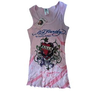 ED HARDY pink ribbed tank top by Christian Audigier - Size XL